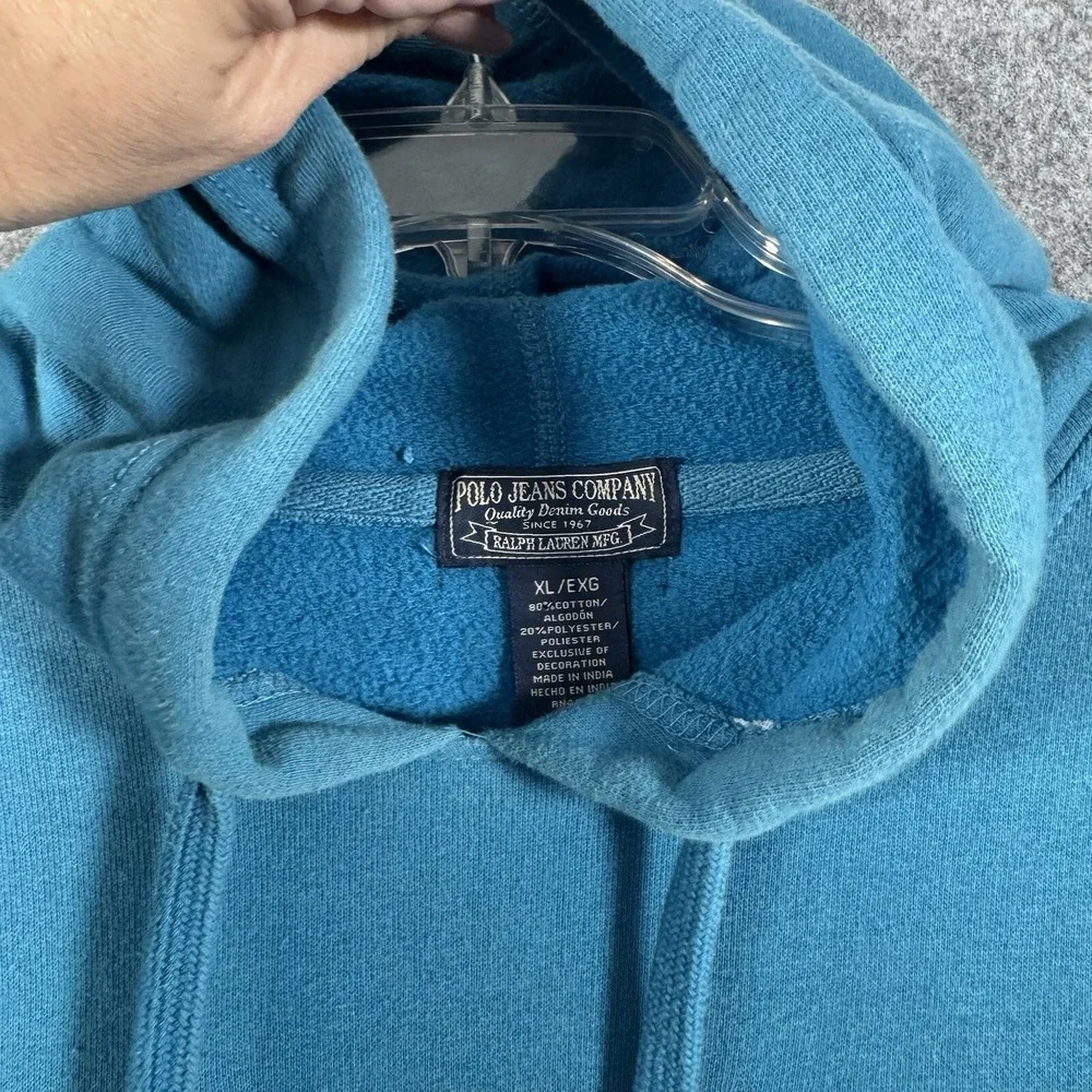 Vtg Polo Ralph Lauren Sweatshirt Hoodie Mens XL Blue Distressed punk hipster